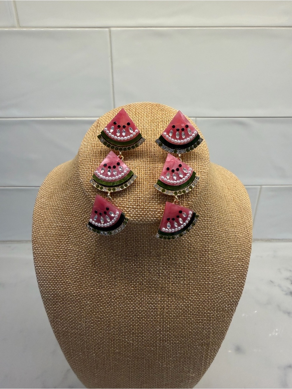 Watermelon Slice Earrings - Pink & Green